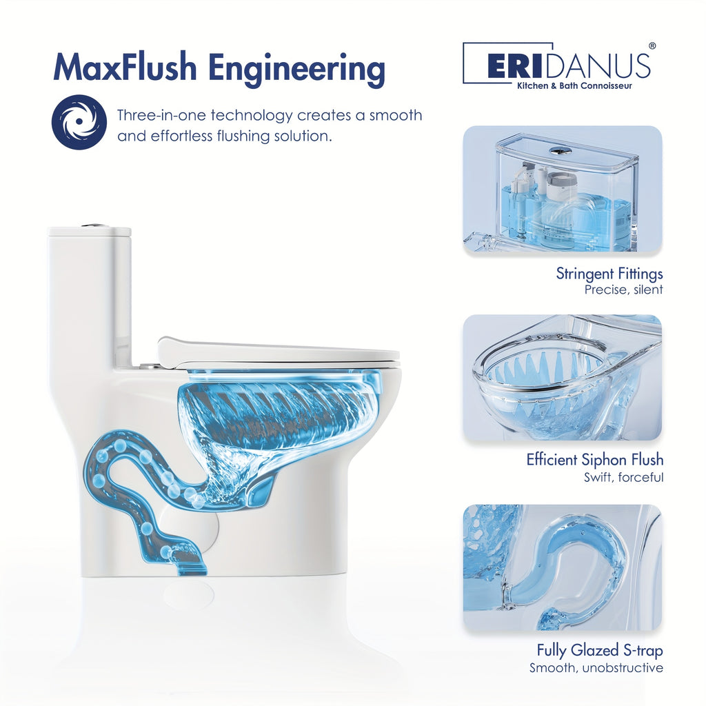 [Compact Dual Flush Toilet] Eridanus Compact Dual Flush Single Unit Toilet, Extended Shape Featuring a 16-3/8" Seat Elevation, Gentle Close Lid, 1.1/1.6 Gallons Per Flush, 12" Rough-In