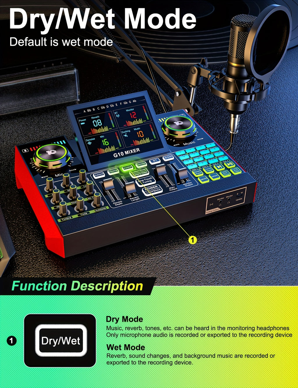 Tenlamp G10 BM800 Mic Mixer Set Podcast Influencer KOL Singing Gaming DJ Mixing Station Controller Equipment Studio Professional Recording Electronic Music Mixer Power Karaoke Machine Available Dynamic Condenser Wired Microphone Portable Microfono
