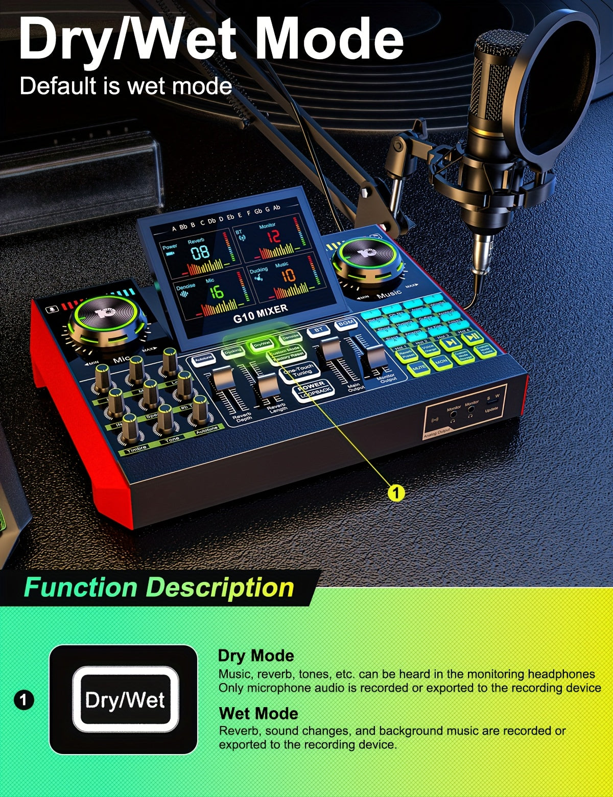 Tenlamp G10 BM800 Mic Mixer Set Podcast Influencer KOL Singing Gaming DJ Mixing Station Controller Equipment Studio Professional Recording Electronic Music Mixer Power Karaoke Machine Available Dynamic Condenser Wired Microphone Portable Microfono