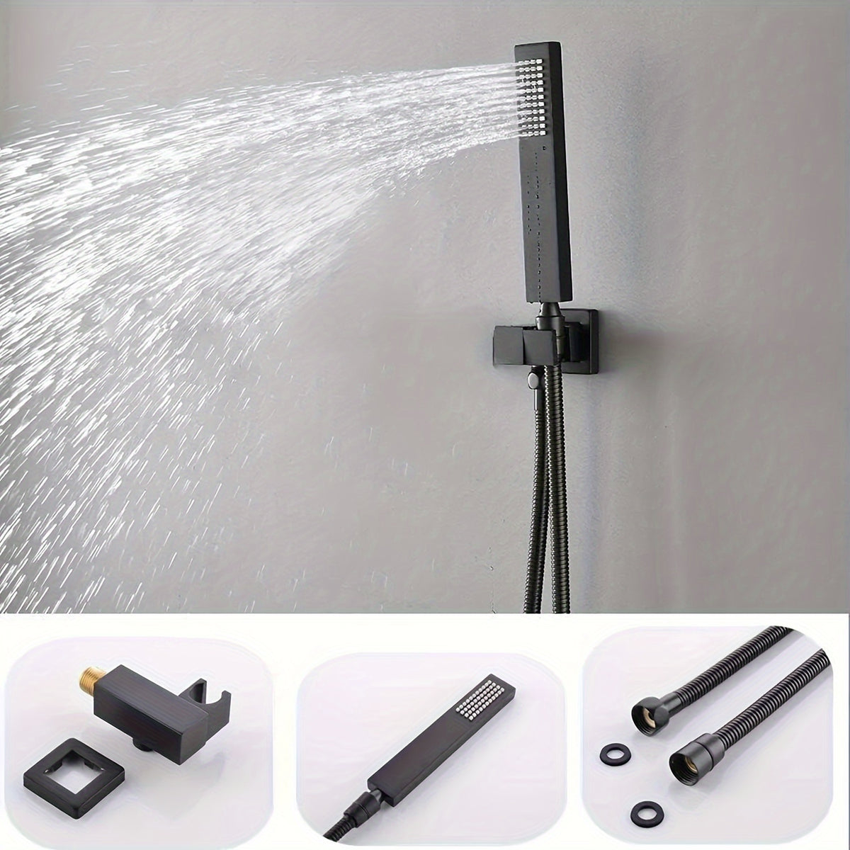 Thermostatic Shower System Set, Featuring a 14X20 Inch LED High-Pressure Rainfall Shower Head, a Luxurious Bathroom Combo with a Handheld Sprayer And Six Massage Body Jets, Including Rough-In Valve Body And Trim, Bathroom Additions in Matte Black