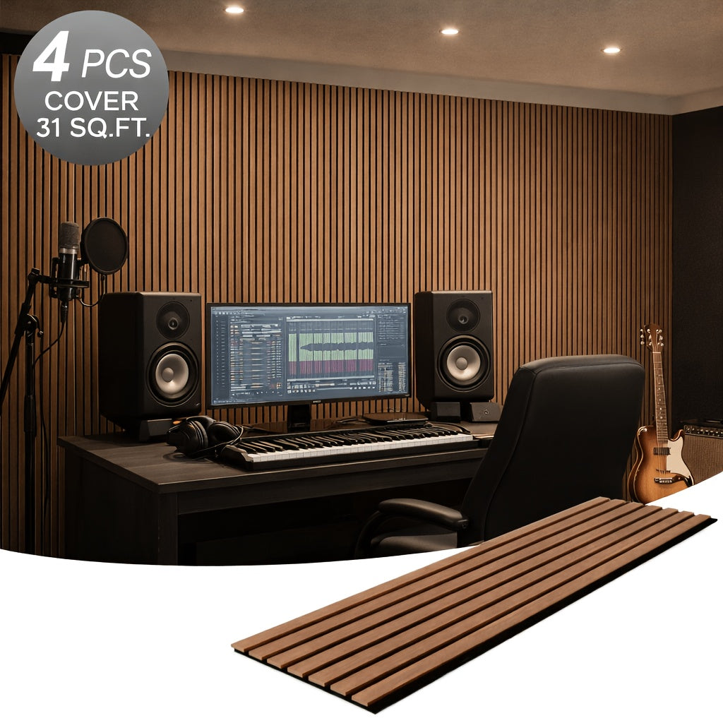 [Wall Panels Decor] 4-Pack 93" X 12" Wall Panels For Interior Wall Decor, Wood Panels For Wall And Ceiling, 3D Wood Slat Wall Panel/Fluted Sound-Absorbing Panel, With Screws