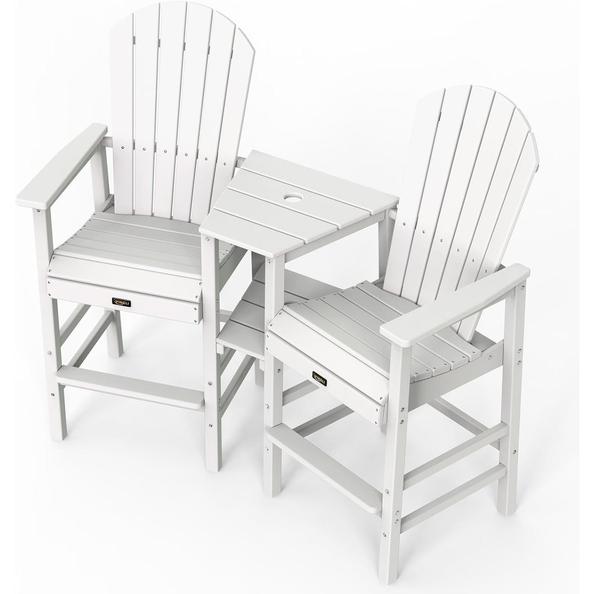 Tall Adirondack Chairs Set of 2 HDPE Balcony Chair with Double Connecting Tray Weather Resistant Outdoor Bar Stools for Patio Deck Lawn Pool Backyard Black