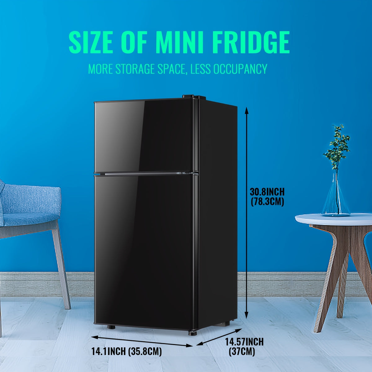 WANAI Compact Refrigerator 2.4 CU.FT Mini Fridge with Freezer Single Door Adjustable Temperature Side Door Wire Rack Suit for Dorm Office Apartment