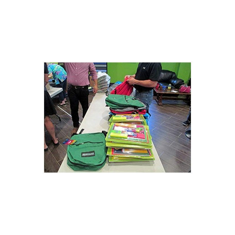24 Pack of 17”L Classic Traditional Color Backpacks with 20 Piece Stationary Kits Containing 1 Notebook, 1 Folder, 3 Pencils, 3 Pens, 1 Pencil Sharpener, 2 Erasers & More!