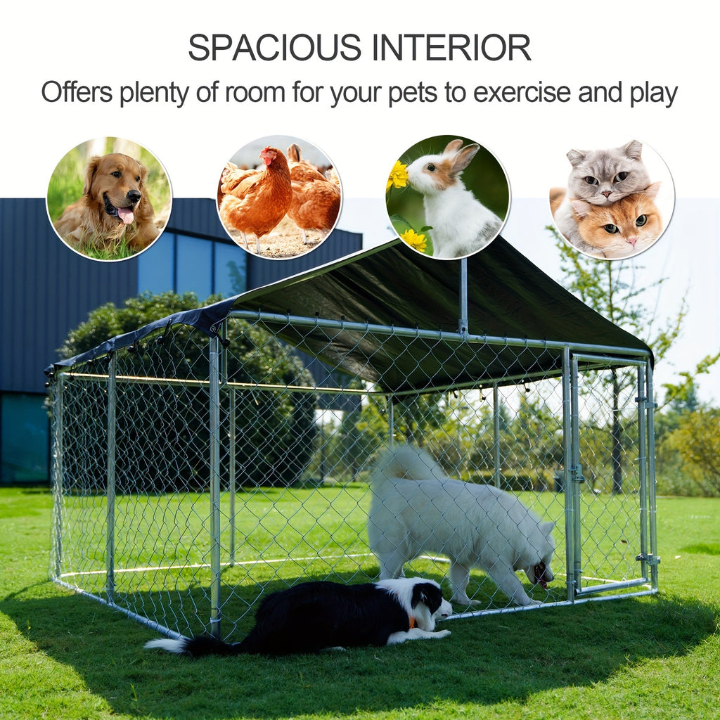 Petony Outdoor Dog Enclosure Heavy Duty Dog Kennel House Mesh Dog Big Cage Pet Kennel Steel Fence with Secure Lock