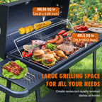 Charcoal BBQ Grills Outdoor - Barrel Charcoal Grill with Offset Smoker(Model: L)/ Outdoor BBQ Grill with Side Table(Model:M/XL-A/XL-C)for Backyard, Patio, Parties, Camping, Outdoor Cooking, Large Event Gathering, Black
