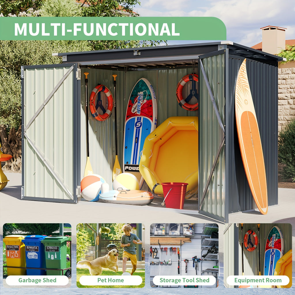 Nordivale Outdoor Trash Can Storage Shed - 2.6x5 Ft Metal Lockable Garbage Bin Enclosure With Chain Lid, Waterproof Small Shed For Trash Cans, Lawn Mower & Garden Tools - Perfect For Garden, Backyard, & Patio Use