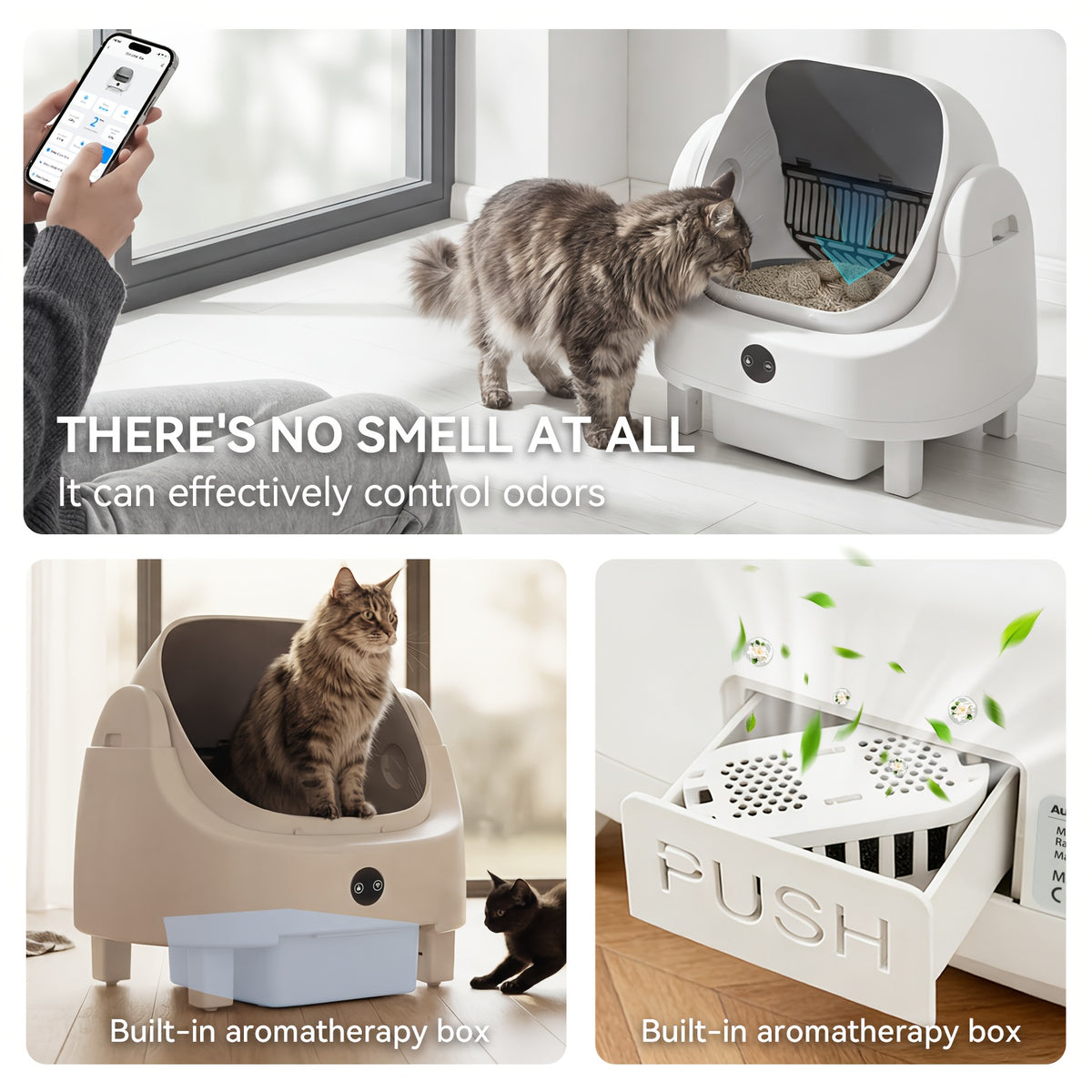 Aoxun Automatic Self-Cleaning Cat Litter Box for Multiple Cats - Large Robot-Style Litter Box with Smart Sensor, Open-Top Design & 360° Safety Protection, Odor-Free Auto Scooper for Indoor Cats, Without Battery
