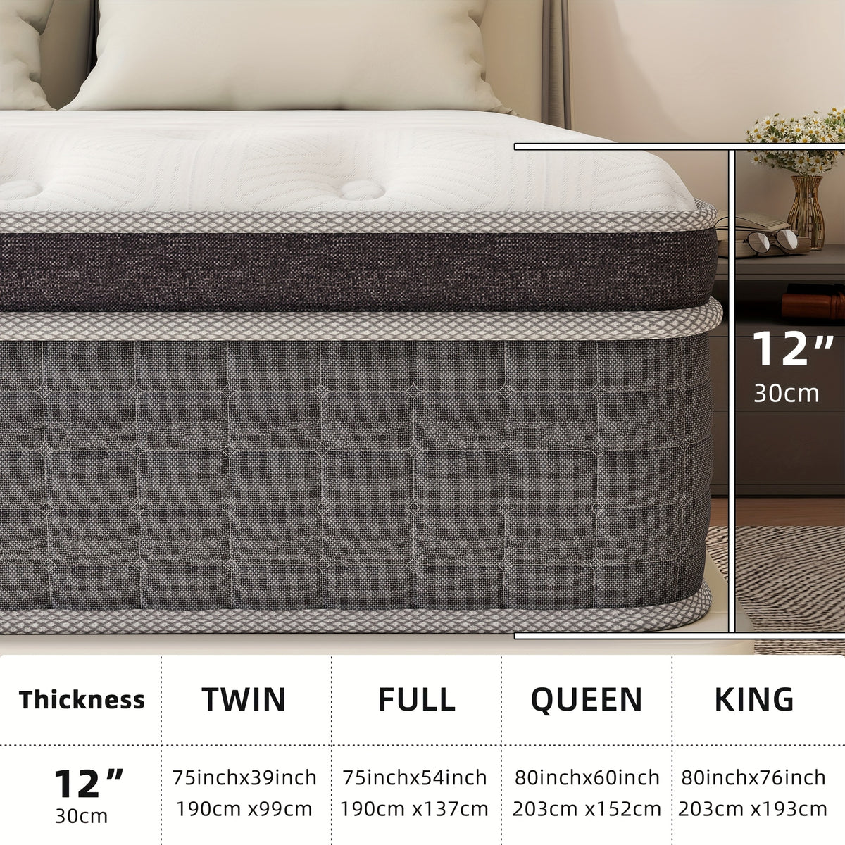 Modern Style Medium Firm High Quality Hybrid Mattress with Pocket Spring And High-Density Foam Breathable And Cooling Twin Full Queen King Size in a Box