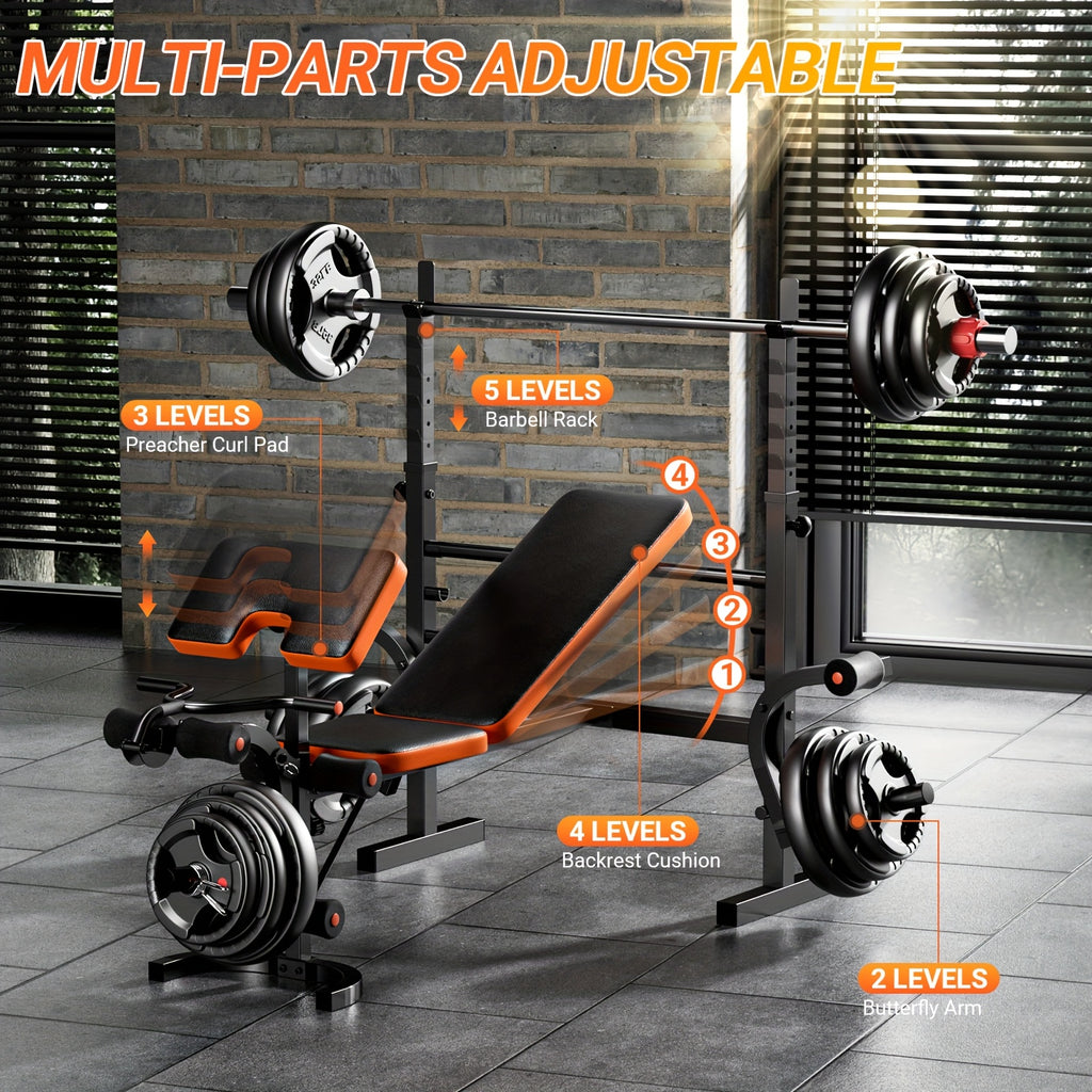 6-In-1 Heavy Duty Weight Bench Set with Adjustable Squat Rack, Leg Developer, And Preacher Curl Pad | Professional & Foldable for Full Body Workout | 600Lbs Capacity for Strength Training