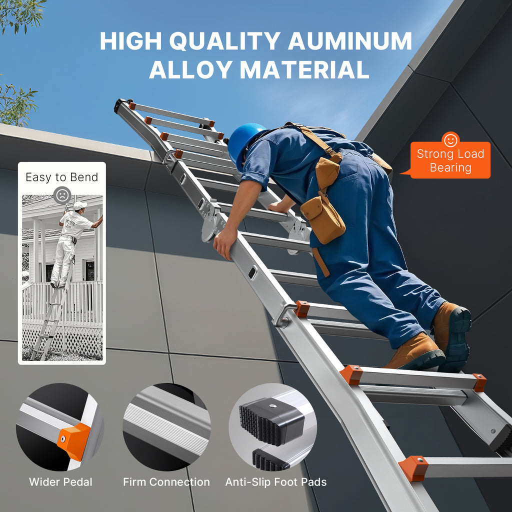VEVOR Telescoping Ladder A Frame 9.5 FT 2880mm / 11FT 3350 mm / 13 FT 4000mm / 15.5FT 4670 mm / 17FT 5120 mm / 20FT 5990 mm/ 20.5FT 6230 mm Extension Multi-Function for Homework