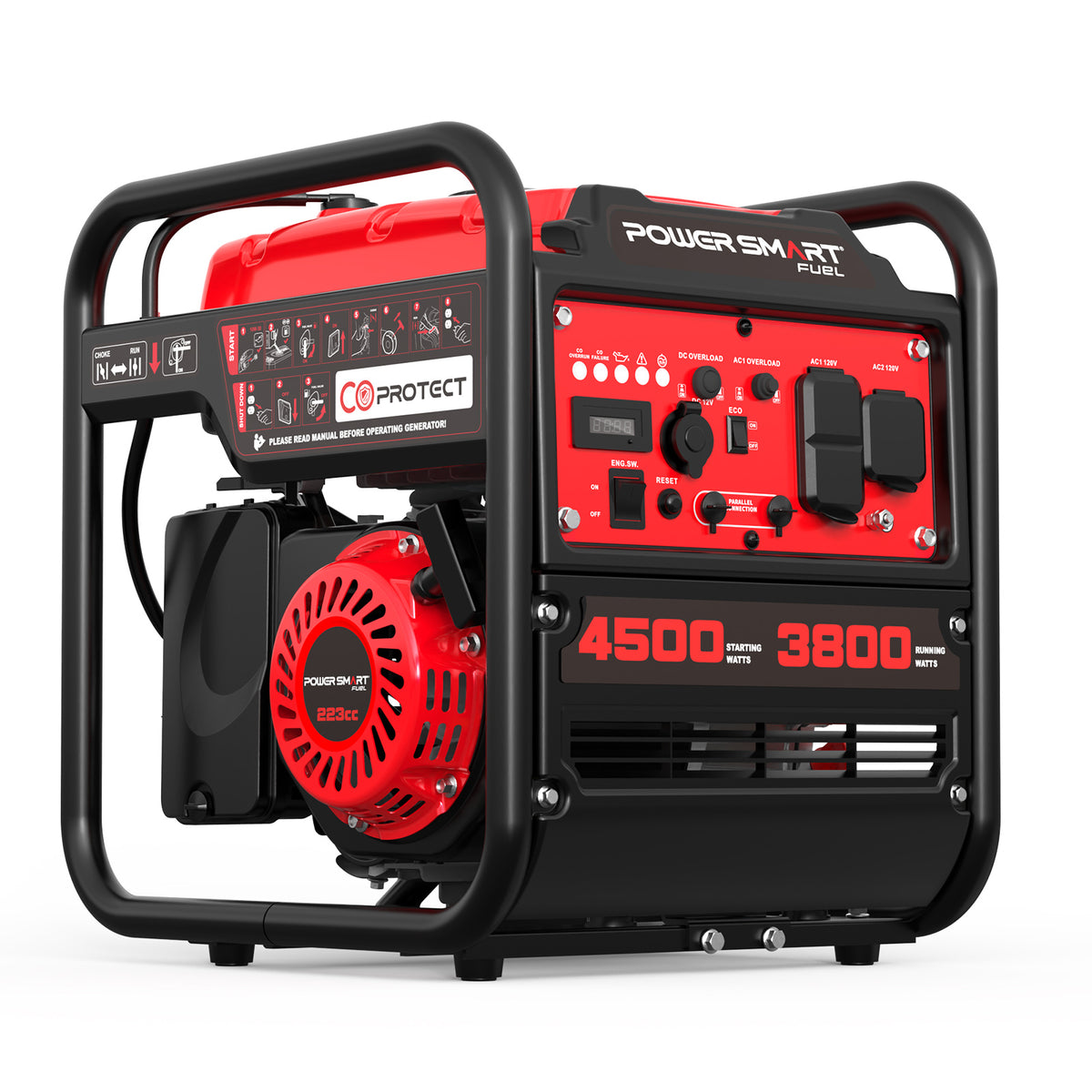 4500w 4-Stroke Portable Generator, CO Alarm, Lightweight & Quiet Gas Generator w/ 12V & USB Ports - Charge Phones, RV, Power Tools, Camping