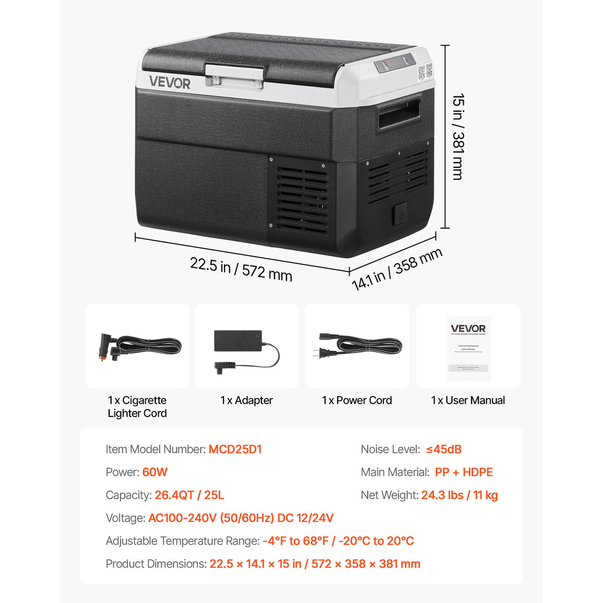 VEVOR 12 Volt Car Refrigerator Portable Freezer 31.7QT Electric Cooler for Camping 25L/30L/40L/50L