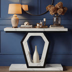 47.3" Modern Console Table with White Marble Texture, Narrow Sofa Table for Entryway & Hallway, Slim Behind Couch Table with Openwork Bracket, Foyer Table for Living Room, Easy Assembly