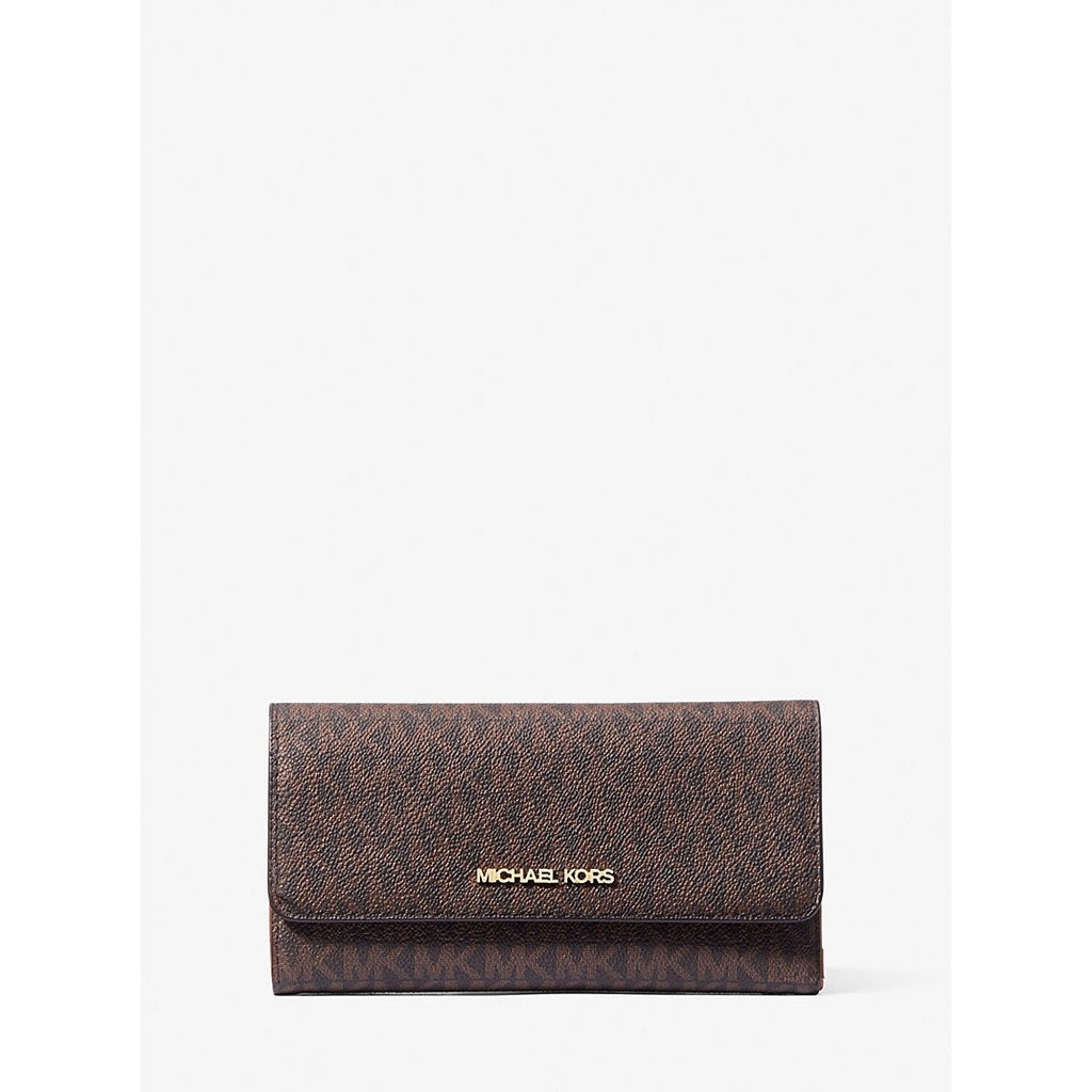 Michael Kors Jet Set Travel Medium Dome Crossbody & Trifold Wallet Set Brown Signature