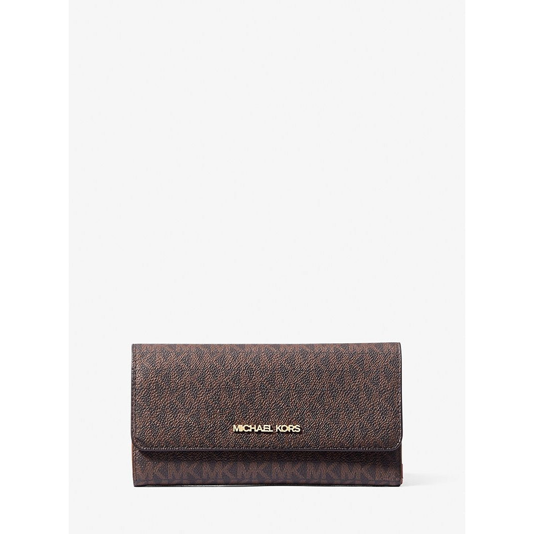 Michael Kors Jet Set Travel Medium Dome Crossbody & Trifold Wallet Set Brown Signature