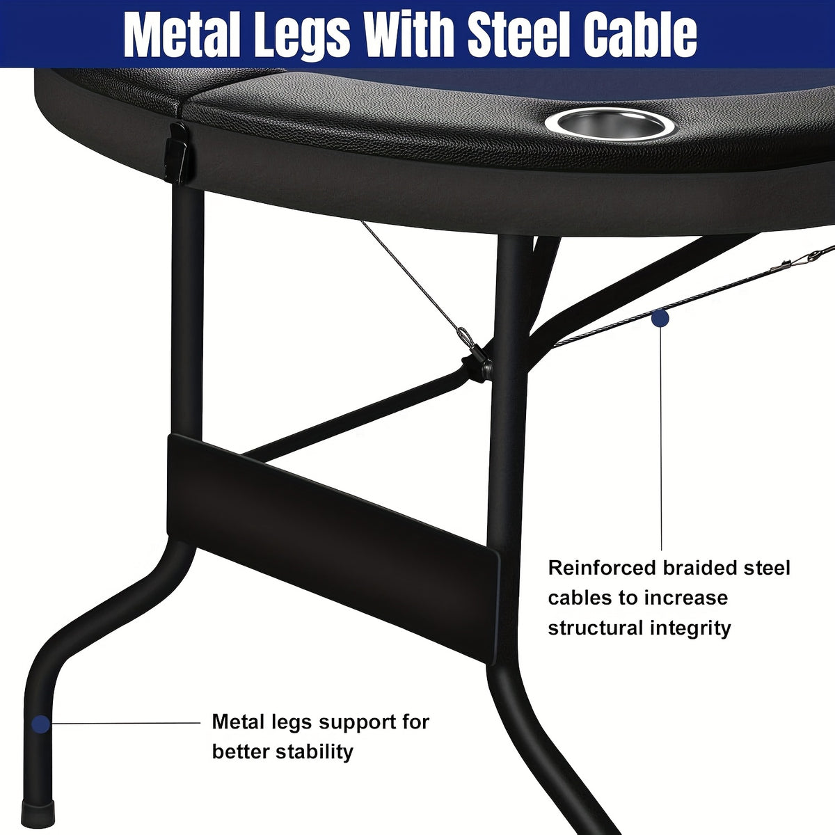 Extra Long Table - Heavy-Duty Foldable Poker Table with Padded Rails & Cup Holders - Extra Large 71-Inch Party Game Table, Sturdy Steel Frame, Portable with Folding Legs for Home, Poker Nights, Tournaments, for family Game Nights - Ideal for Adults