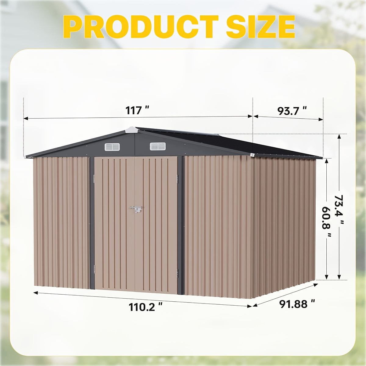 [Multi-Size Outdoor Shed] 6x4/8x6/10x8/10x12ft Multi-Size Outdoor Storage Shed, Standard & Floor-Equipped 2 Options, Gable Roof Ventilated Metal Utility Shed for Backyard Lawn
