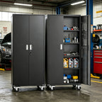 Metal Storage Cabinet with Wheels, Pegboards, Locking Doors And 4 Adjustable Shelves, 71"H/72"H/73"H Tool Cabinet for Garage, Home, Basement, Kitchen