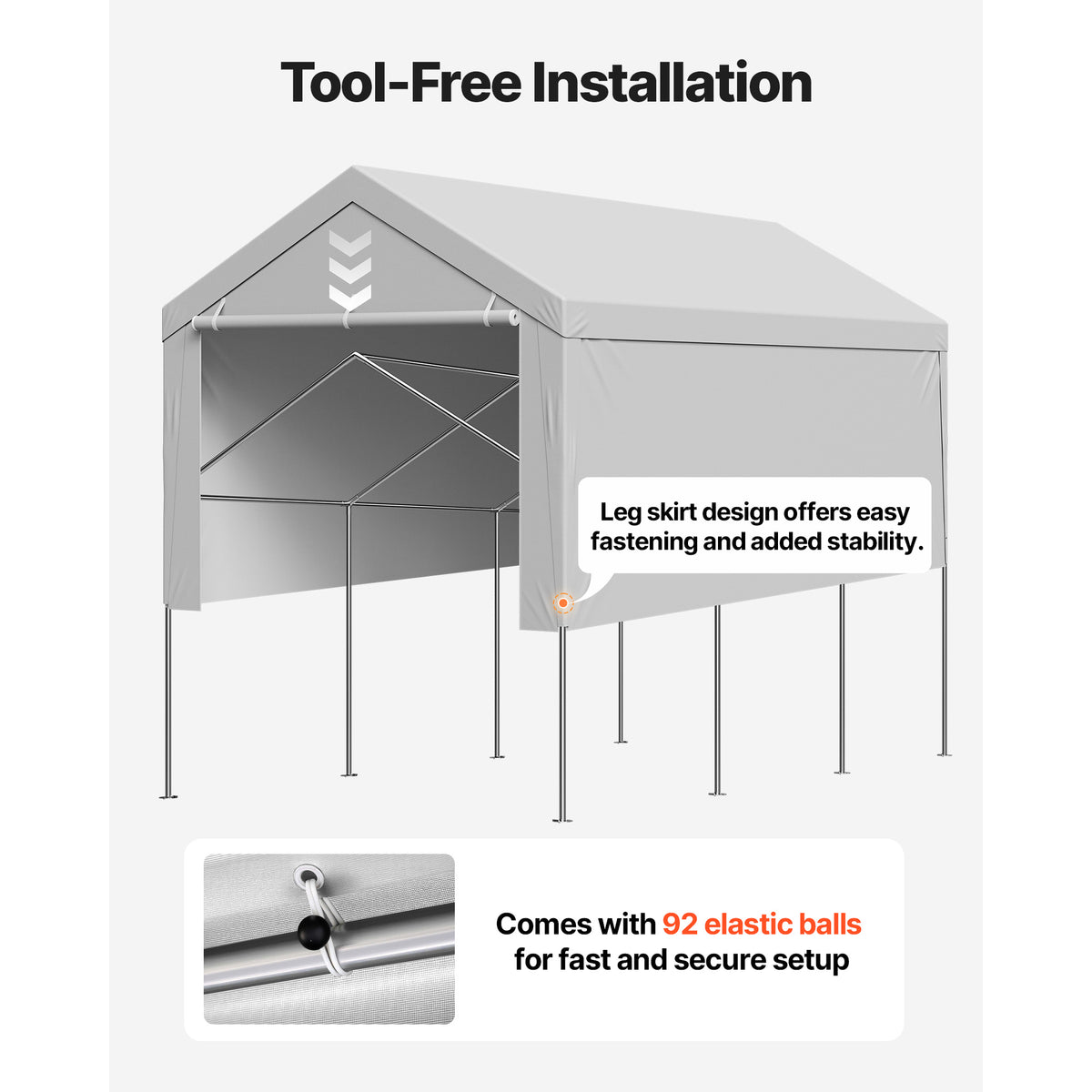 VEVOR Carport Replacement Canopy, 10 x 20 ft / 12 x 20 ft / 13 x 20 ft / 20 x 20 ft Potable Garage Tent Top Tarp with Sidewalls, UV-Resistant & Waterproof, Heavy Duty Car Shelter Tarp with Ball Buggees, Beige / Grey, Frame Not Included