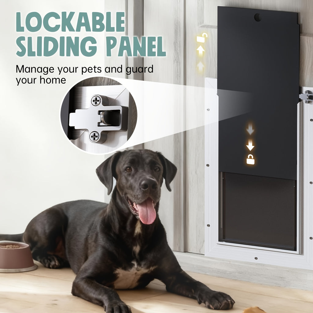 Extra Large Dog Door For Door All Aluminum Alloy 3 Flaps White, Heavy Duty XL Dog Door For Dogs, Large Pet Door, With Insulation Flap And Lockable Closing Panel, Durable Rust Resistant, For Pet Up To 220lbs