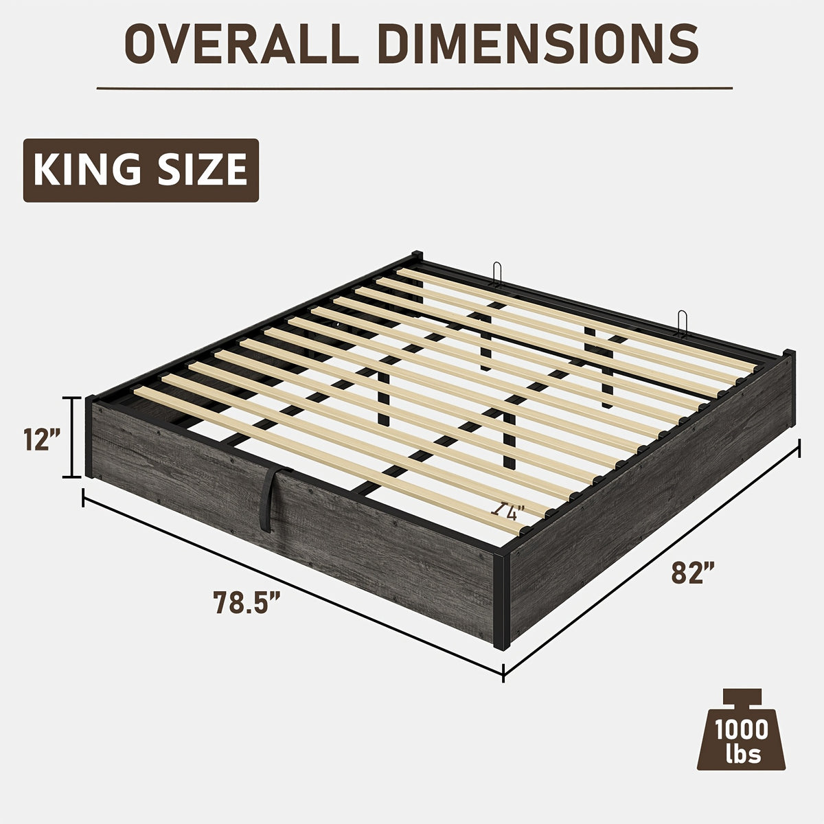 Lift Up Storage Bed with Storage Underneath, Wooden Platform Bed Frame, Solid Wood Slats Support, No Fixed Headboard, No Box Spring Needed