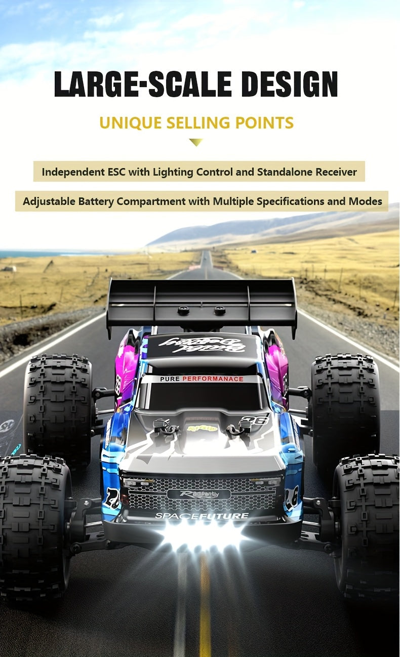 Flypear 4WD Brushless RC Car, 60+KM/H All Terrain High-Speed Off-Road Truck, Aluminum Alloy Chassis, 2.4Ghz Remote Control, Supports Vehicles Racing Together, Three-Wire 17G Digital Servo, LED Lights