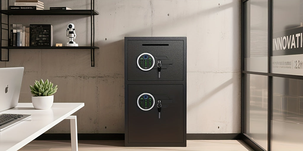 6.0 Cub Extra Large Heavy Duty Fireproof for home Safe Box with Biometric Fingerprint Lock, Backlit Keypad & Deposit Slot - Dual Alarm System, Digital Display, Metal Construction, Secure Cash & Valuables Storage for Home, Office