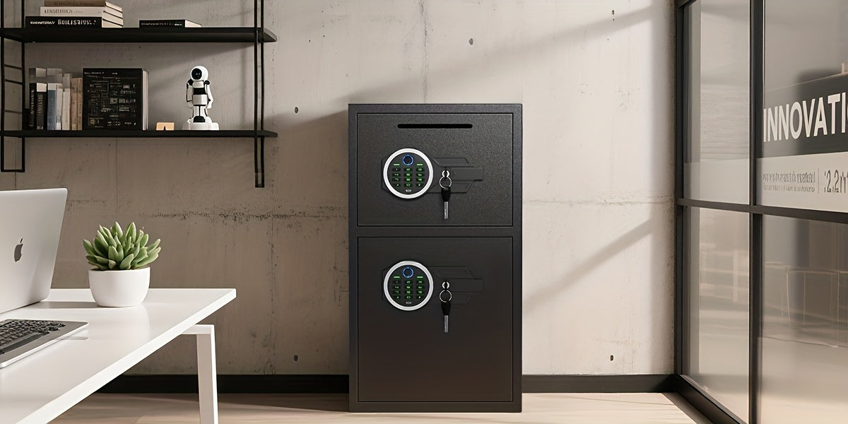 6.0 Cub Extra Large Heavy Duty Fireproof for home Safe Box with Biometric Fingerprint Lock, Backlit Keypad & Deposit Slot - Dual Alarm System, Digital Display, Metal Construction, Secure Cash & Valuables Storage for Home, Office