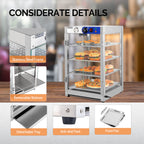 5-Tier Food Warmer Pizza Warmer Countertop, Food Warmer Display Pretzel Warmer with LED Lighting Removable Shelves Glass Door, Pastry Display Case for Buffet Restaurant Cafe, 110V 800W