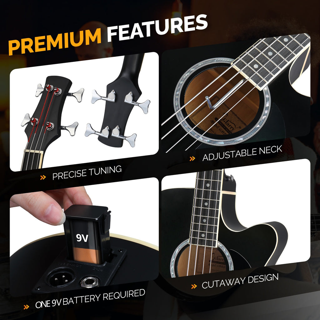Glarry 4-String Full Size Acoustic-Electric Bass Guitar Kit, Folk Bass Guitar, Cutaway Style, for Beginner Student, ALL-IN-ONE Kit, Complete Accessories with Strap Gig Bag Picks Cable Wrench Tool, Gift for Music Lover