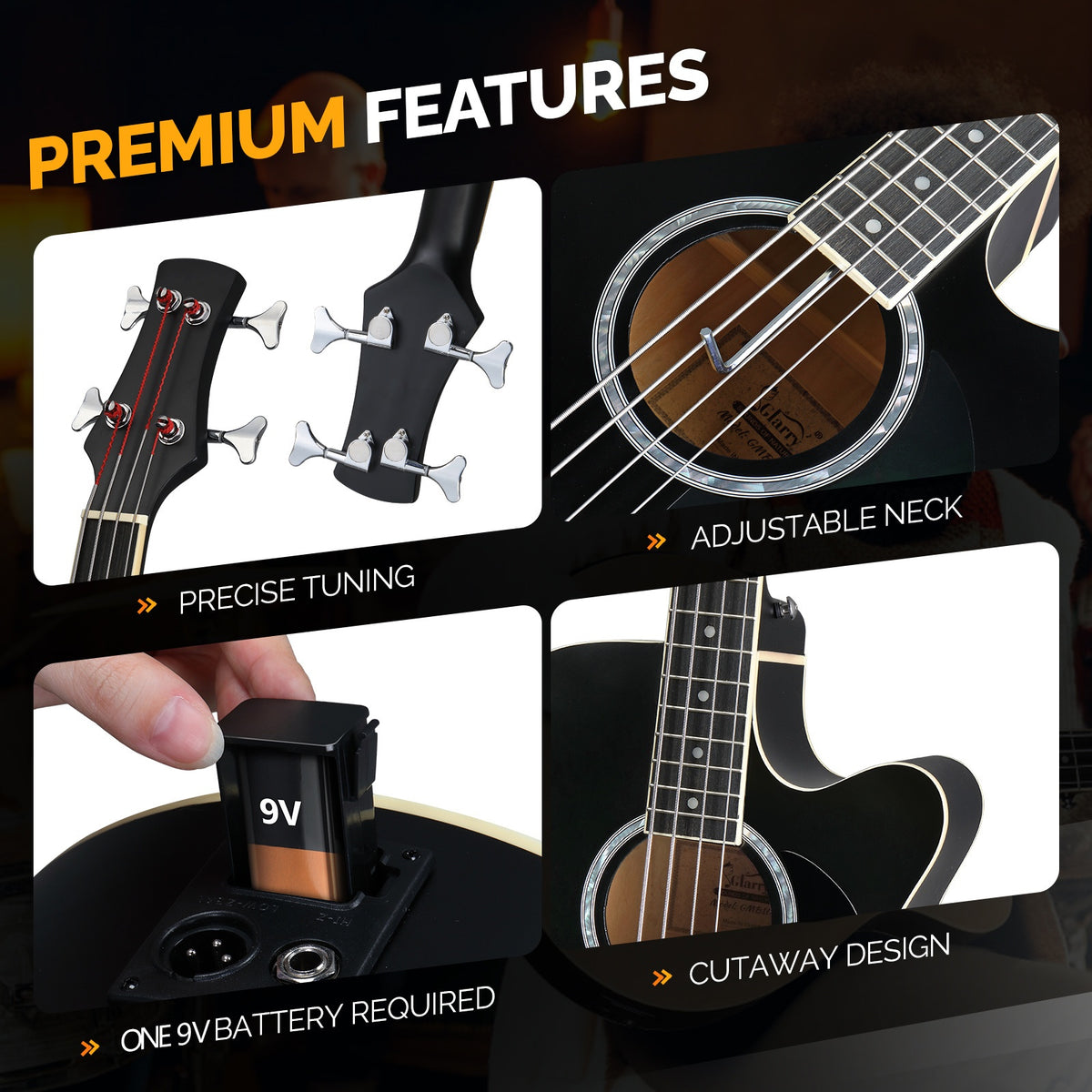 Glarry 4-String Full Size Acoustic-Electric Bass Guitar Kit, Folk Bass Guitar, Cutaway Style, for Beginner Student, ALL-IN-ONE Kit, Complete Accessories with Strap Gig Bag Picks Cable Wrench Tool, Gift for Music Lover