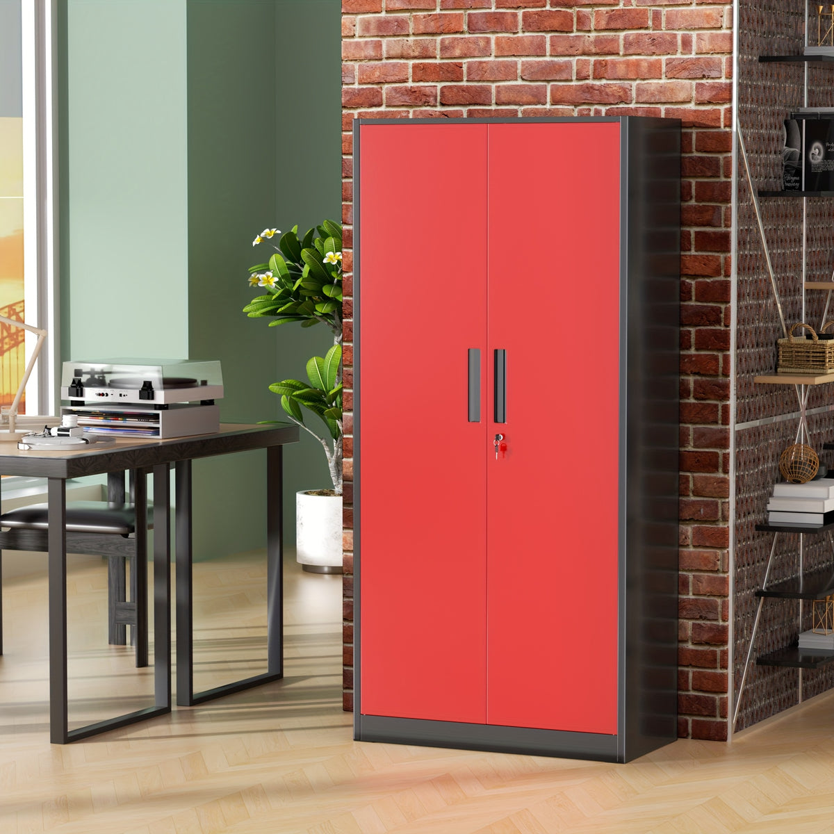 71"H Metal Storage Lockers with Locking Doors And 4 Adjustable Shelves for Hallway, Home Office, Garage, Entrance Hall Storage Cabinet