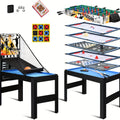 15-In-1 Combo Game Table Set for Home, Multifunctional Game Tables for Game Room, Indoor Game for Adults W/Foosball, Bowling, Basketball, Shuffleboard, Billiard, Hockey, Table Tennis, Chess, Backgammon, Checkers, Ring Toss