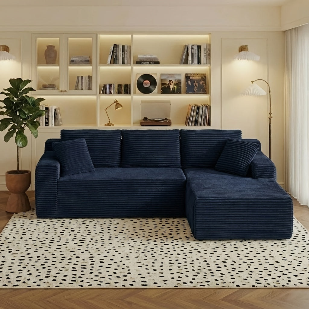 96.1-inch Modern Modular L-shaped Combination Sofa, 3-seater Corduroy Fabric with Deep Seat Oversized Left Facing Lounge Chair, Invertebrate 3-seater Sofa, No Assembly Required, Cat Paw Resistant - Suitable for Living Rooms And Apartments