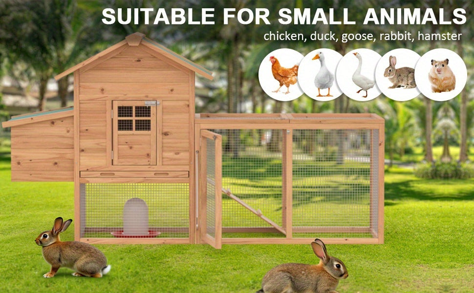 GOJOOASIS 80" Chicken Coop For 2-4 Chickens Outdoor Wooden Hen House Poultry Pet Hutch For Backyard W/Run Cage & Nesting Box, Without Battery
