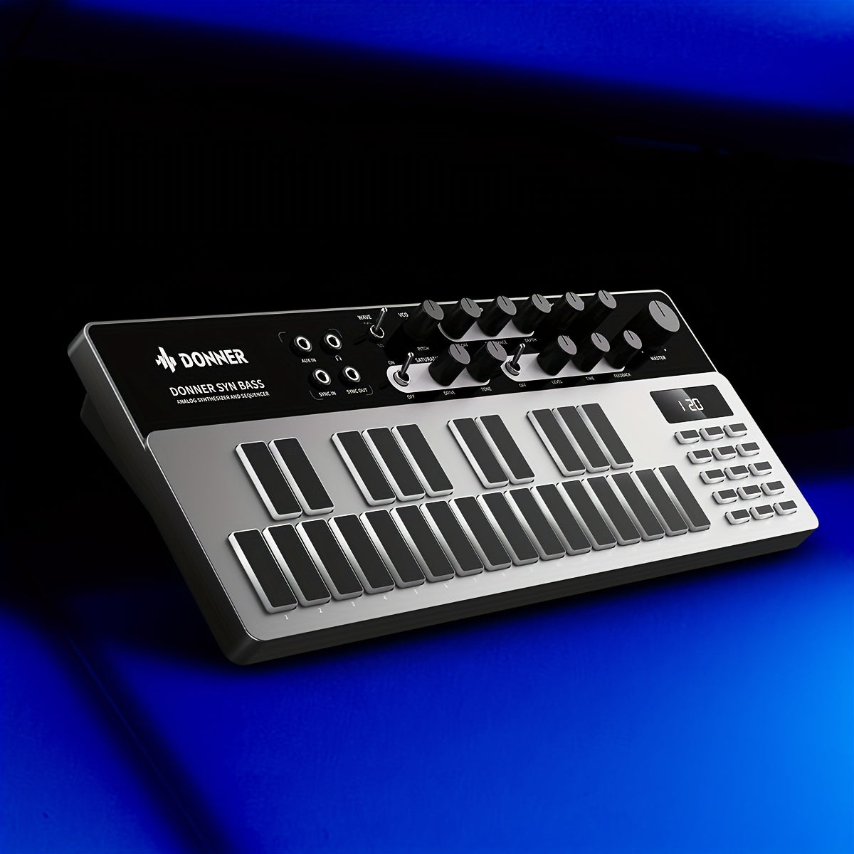 Donner Sequencer Bass Analog Synthesizer Sequencer Keyboard Saturation Delay Effects Classic 128 Pattern Memory Acid Sound Midi Pad Tabletop Easy To Use For Beginner DJ Stage Music Gift Sequencer 81