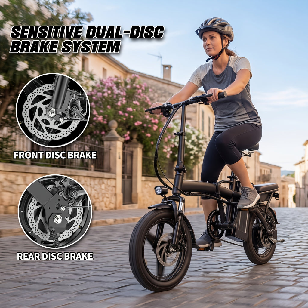 High Performance Adult Electric Bicycle, Portable Design Foldable Electric Bicycle, 500W Motor And 48V 10Ah Battery, 16-24 Mph Speed, Dual Disc Brakes, 14 Inch Electric Bicycle with Pedals, Suitable Gift for Teenagers