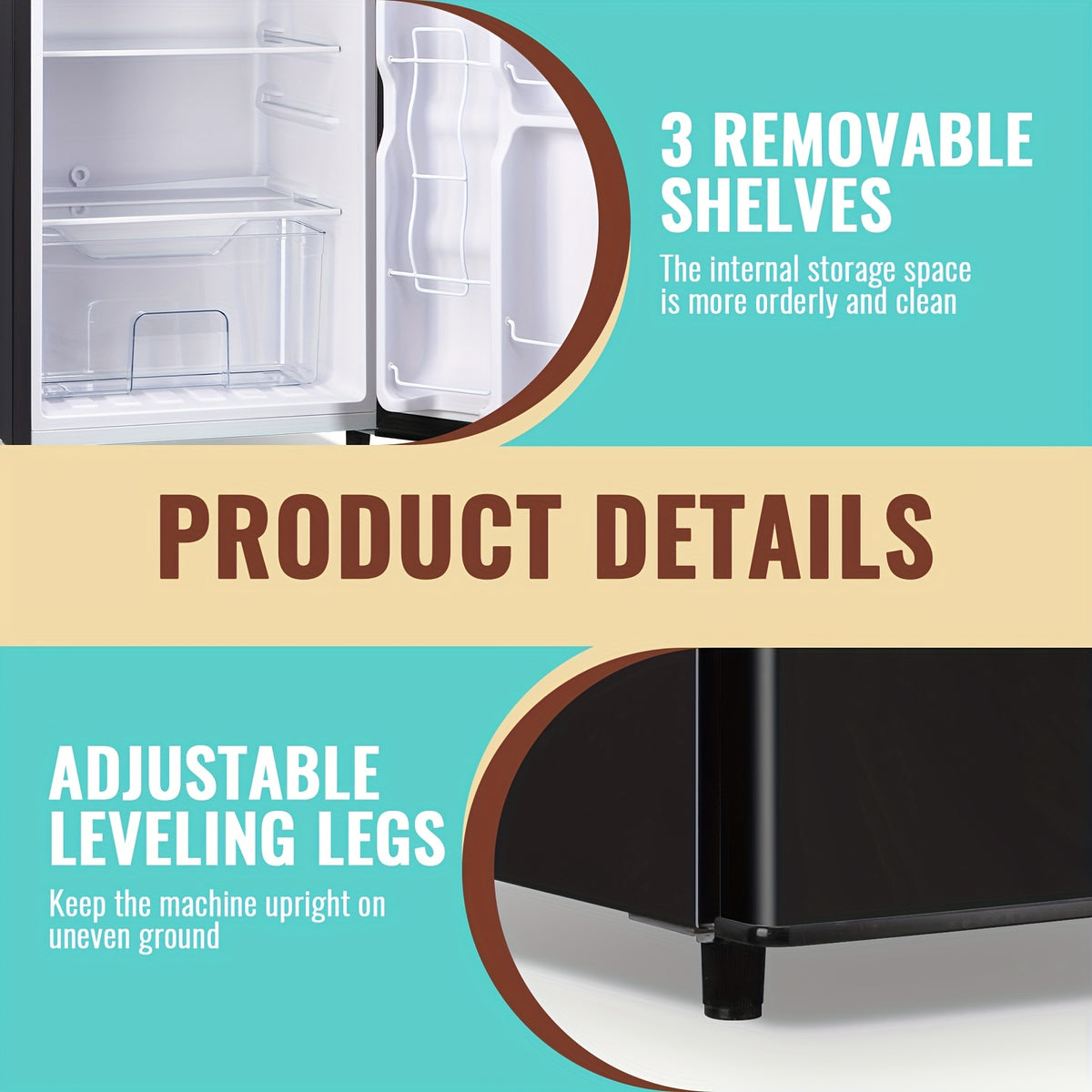 Mini Refrigerator with Separate Freezer and 7-Level Thermostat — WANAI Black, 3.5 or 4.5 Cu. Ft.