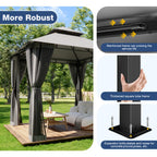 8'x8'Heavy-Duty Aluminium Alloy Outdoor Gazebo With Double Roof Canopy - All-Weather Pergola Mosquito Netting, Suitable For Terraces, Backyards, Or Gardens (grey)