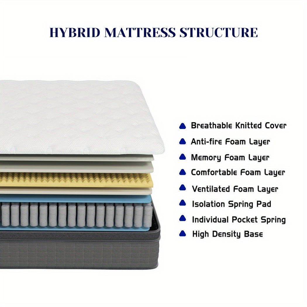 10" 12" 14" Twin Full Queen King Size Mattress In a box Memory Foam Hybrid Pocket Spring Medium Firm Luxury Bed