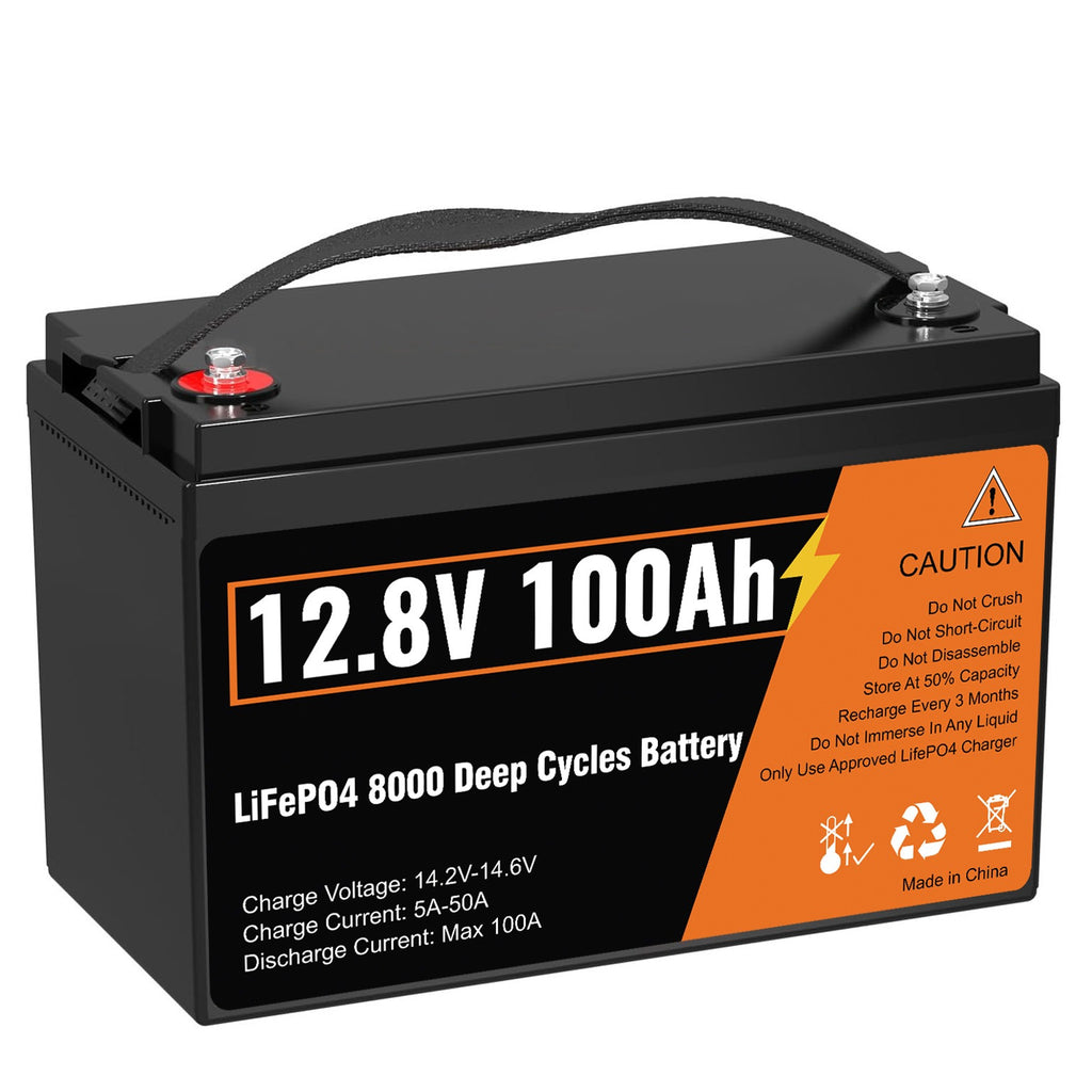 12.8V 100Ah LiFePO4 Lithium Deep Cycle Battery, Built-in 100A BMS,Grade A Battery Cell, 10-Year Lifespan, for wheelchairs, emergency lighting, RV/outdoor camping, marine, golf carts, trolling motor, home energy storage, computer power backup, off-grid app