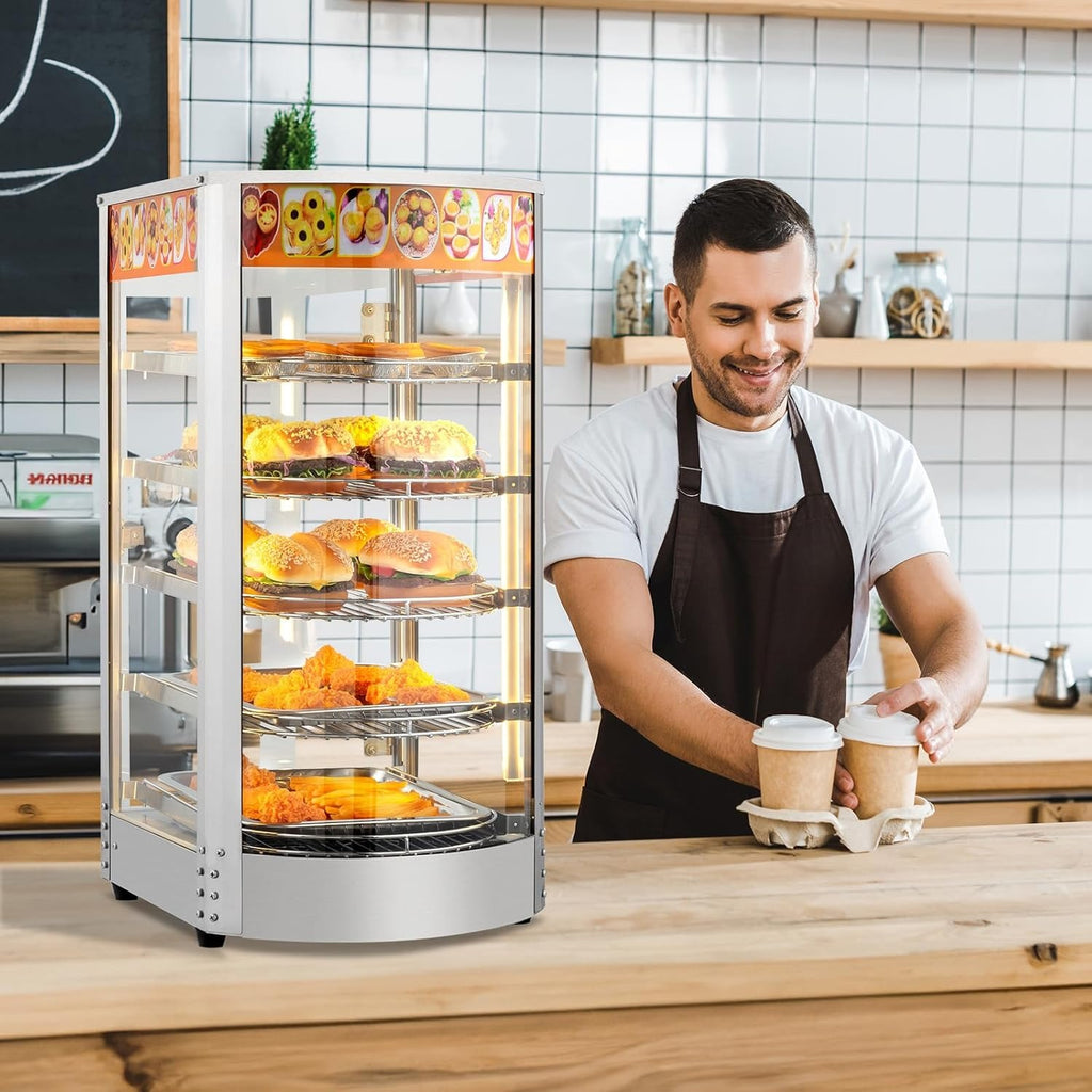 5-Tier Food Warmer Pizza Warmer Countertop, Food Warmer Display Pretzel Warmer with LED Lighting Removable Shelves Glass Door, Pastry Display Case for Buffet Restaurant Cafe, 110V 800W