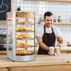 5-Tier Food Warmer Pizza Warmer Countertop, Food Warmer Display Pretzel Warmer with LED Lighting Removable Shelves Glass Door, Pastry Display Case for Buffet Restaurant Cafe, 110V 800W