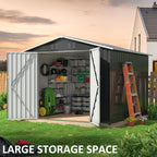 8x8 FT Storage Shed, Large Metal Tool Sheds With Lockable Doors, Outdoor Storage Shed For Backyard Garden Patio Lawn, Grey