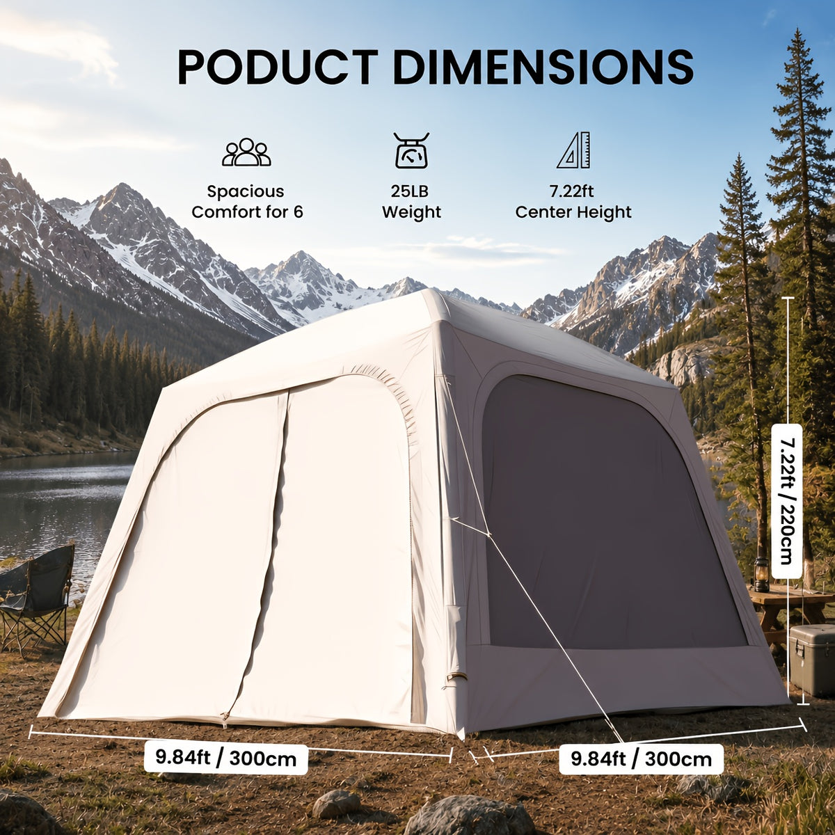 LILYPELLE Inflatable Camping Tent, Easy Setup Air Tent with Hand Pump, 4-Season Glamping Tent for Couples, Groups, And Families