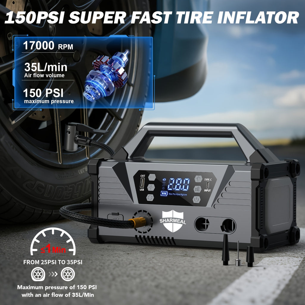 15-in-1 Jump Starter with Air Compressor 26000A 160PSI 30W Charging, Portable Car Battery Jump Starter (All Gas/All Diesel) Jump Box Car Battery Jumper Starter Portable Jumper Cables, LED Lights, Battery Chargers, Winter Essentials, Holiday Gifts.