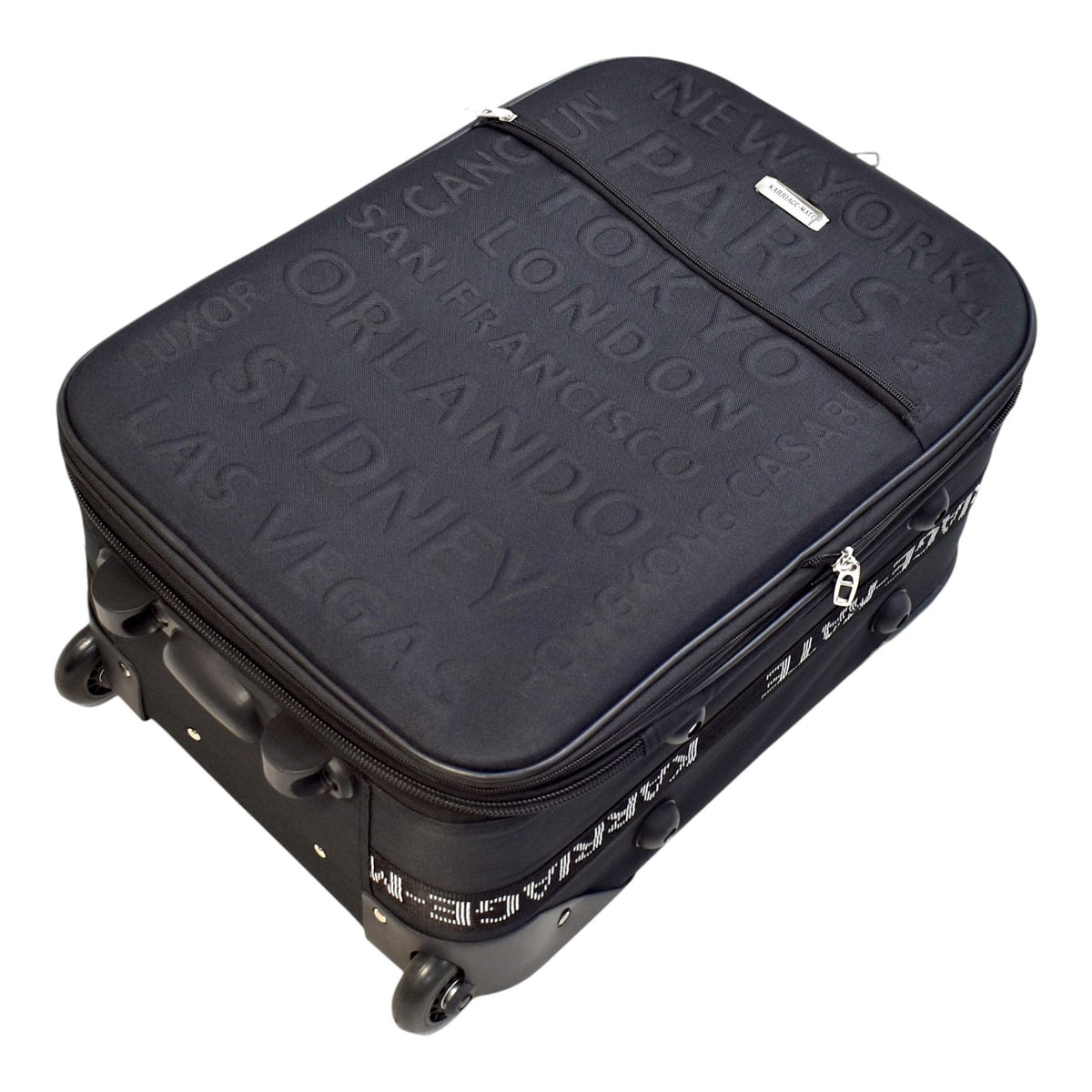 Karriage-Mate 4-Piece Expandable Softside Luggage Set – 20” Carry-On, 25”, 29”, 30” Suitcases – Lightweight Travel Bags with Embossed City Design – Durable Fabric, Telescopic Handles, built-in Lock – Black, Grey, Purple