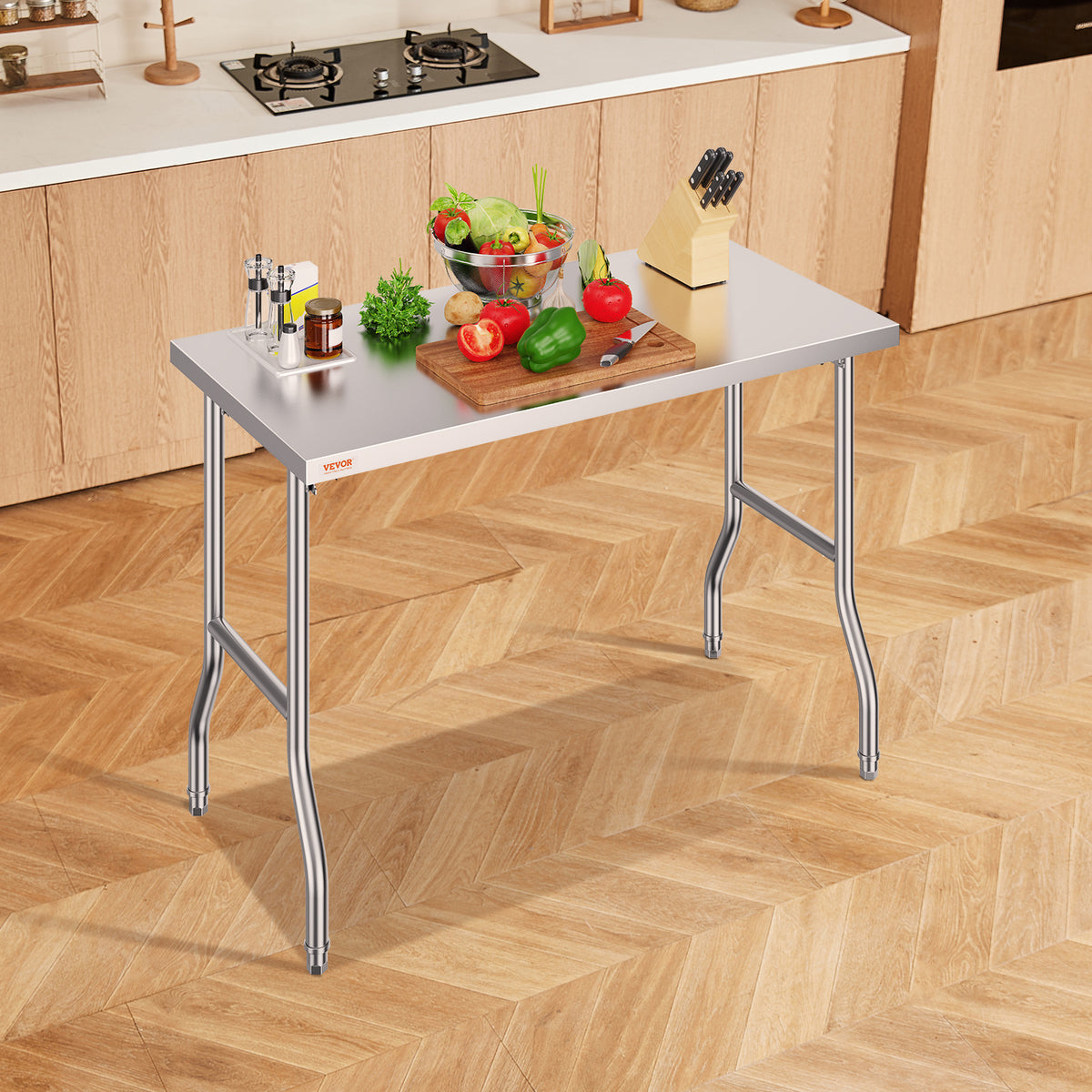 VEVOR Commercial Worktable Workstation 48 x 24 Inch Folding Commercial Prep Table, Heavy-duty Stainless Steel Folding Table with 661 lbs Load, Kitchen Work Table, Silver Stainless Steel Kitchen Island