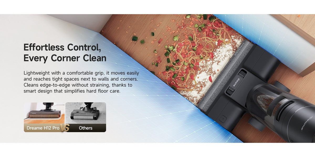 Refurbished Dreame H12 Pro Wet Dry Vacuum Cleaner, Hard Floor Vacuum and Mop Combo, Smart Mess Detection, Strong Suction for Wet & Dry Spills, 35-Min Runtime, 30.43oz Water Tank, Hot Air Self-Cleaning, Edge-to-Edge Corner Cleaning, Anti-Tangle Brush